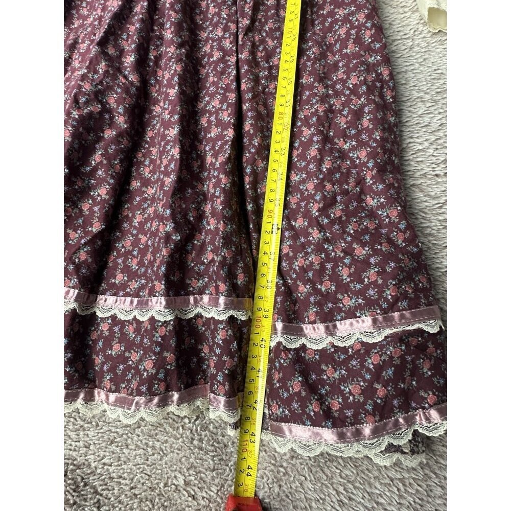 Gunne Sax by Jessica RARE 1970s Vintage Dress Burgundy Calico Midi Dress Size 9 - Picture 6 of 16